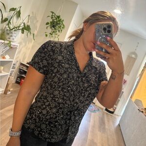 Floral Black Button-Up Top